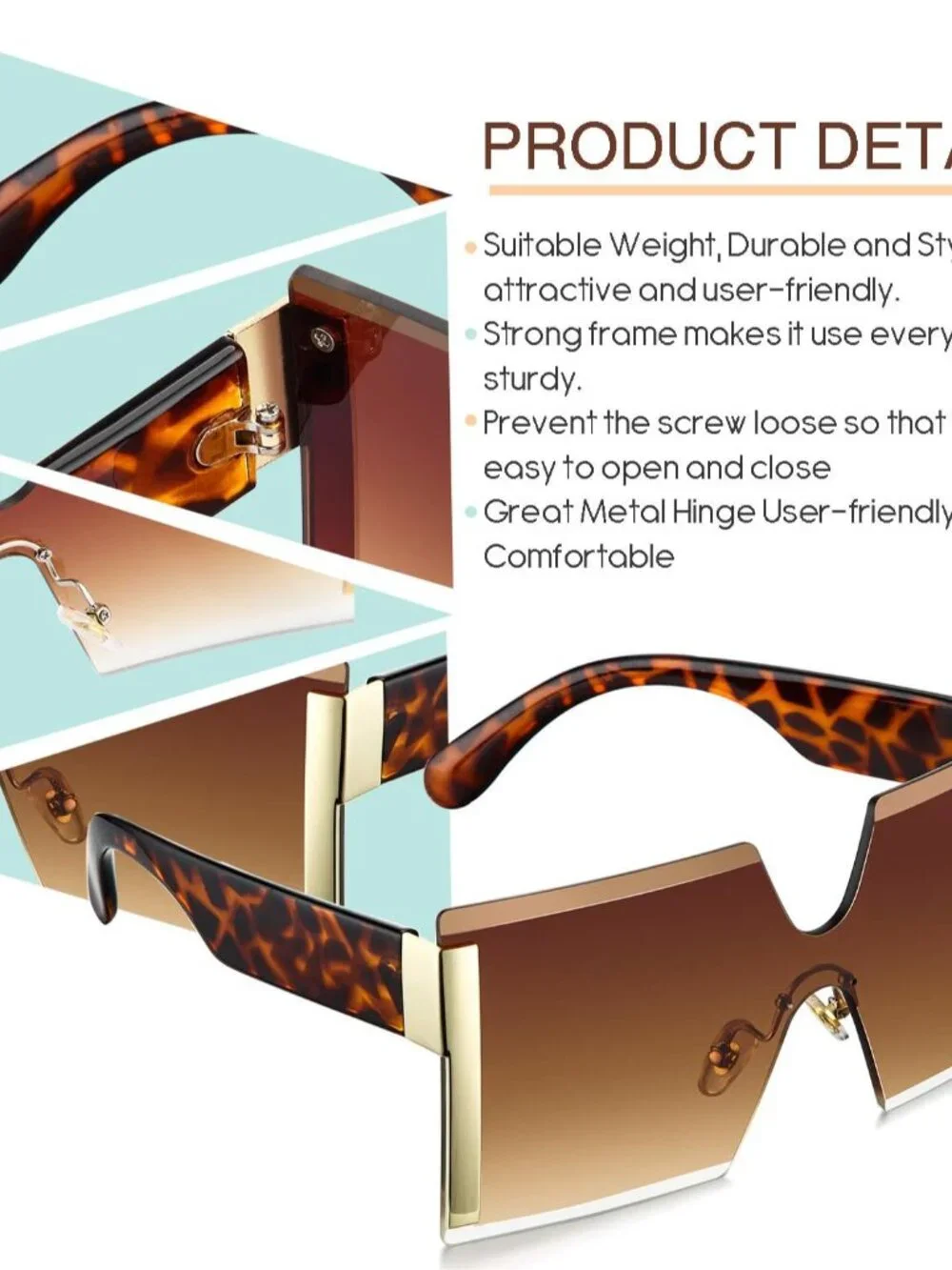3 Pairs of Chic Oversized Square Rimless Sunglasses for Women - Trendy & UV Safe